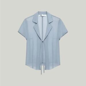 Y2K Baby Blue Sheer Chiffon Tie Front Top Short Sleeve Vintage 90s 00s Fairy S M